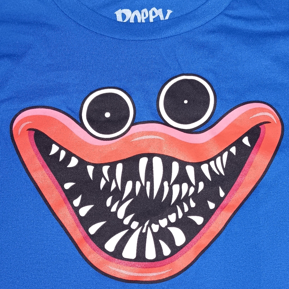 New Poppy Playtime Huggy Wuggy Blue Shirt Horror Video Game Tee
